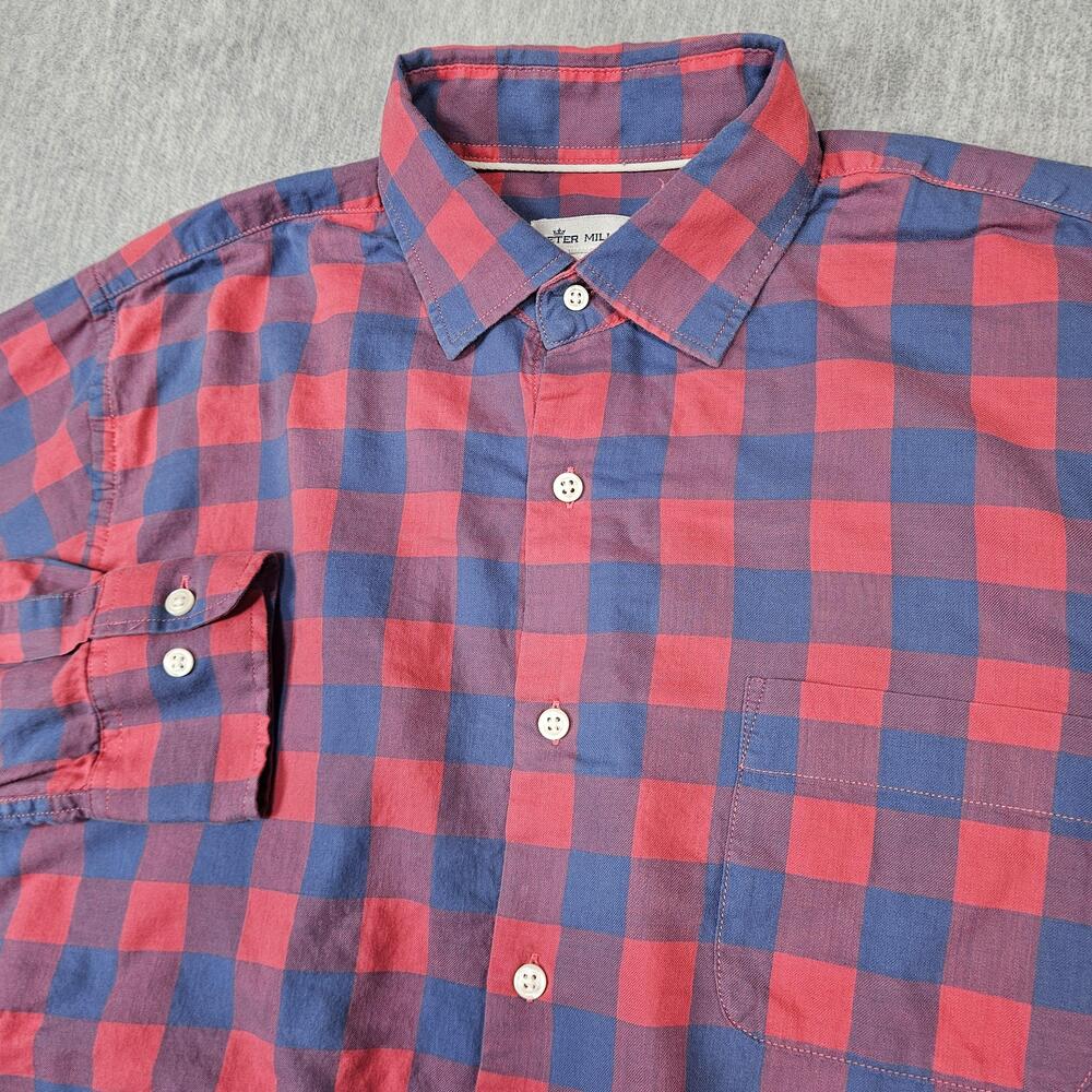 Peter Millar Shirt Mens M Red Plaid Button Up Long Sleeve Moose Jaw